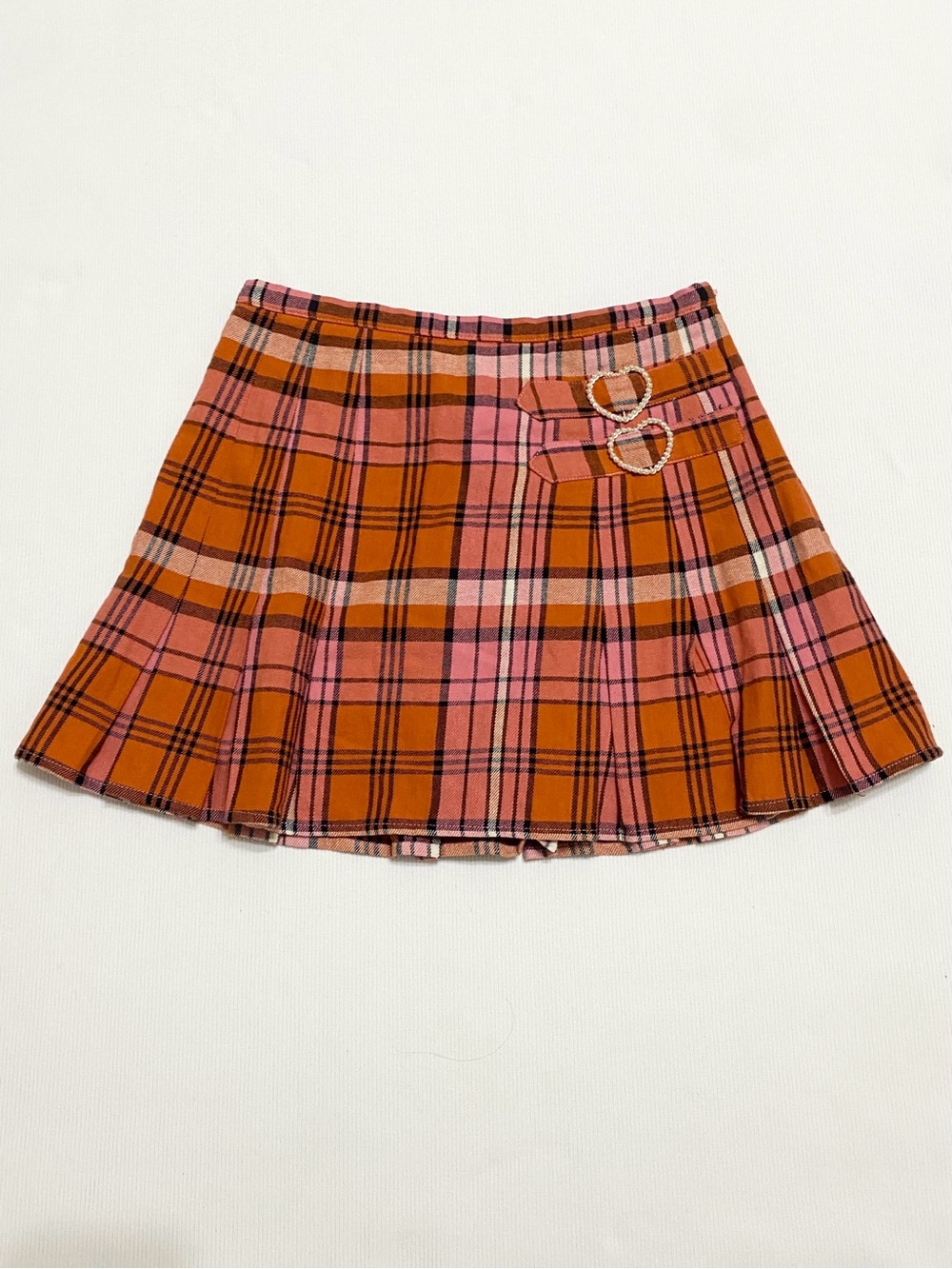 Dolls Kill Sugar Thrillz Everlasting Love Plaid Skirt Orange Pink
